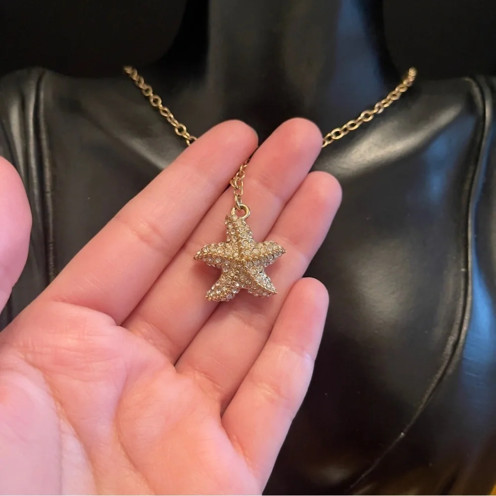 J crew sea star cz gold tone long statement necklace
